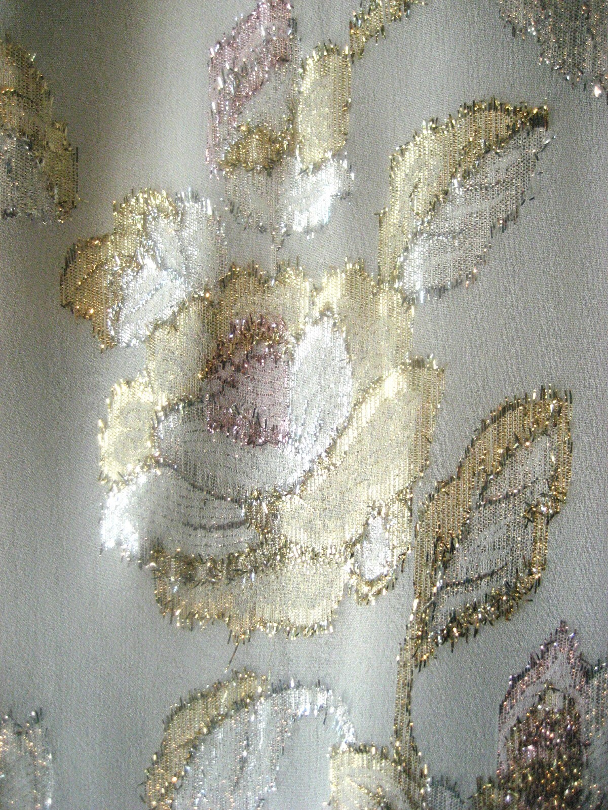 Vintage 1980s Petra Dress Light Grey w/ Silver, Gold, Pink Metallic Threads