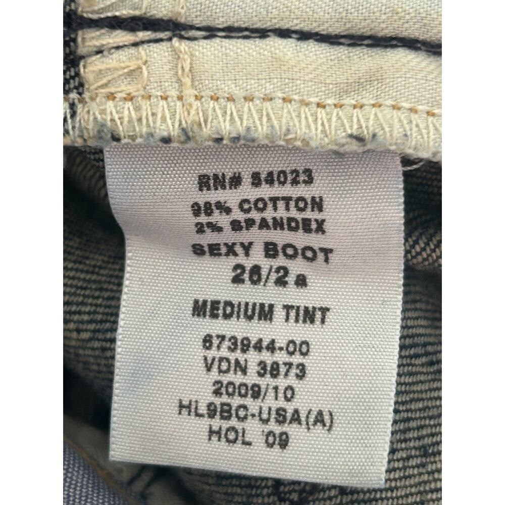Gap 1969 Sexy Boot Low Rise Jeans Size 26 Medium Wash Whiskering Bootcut Stretch