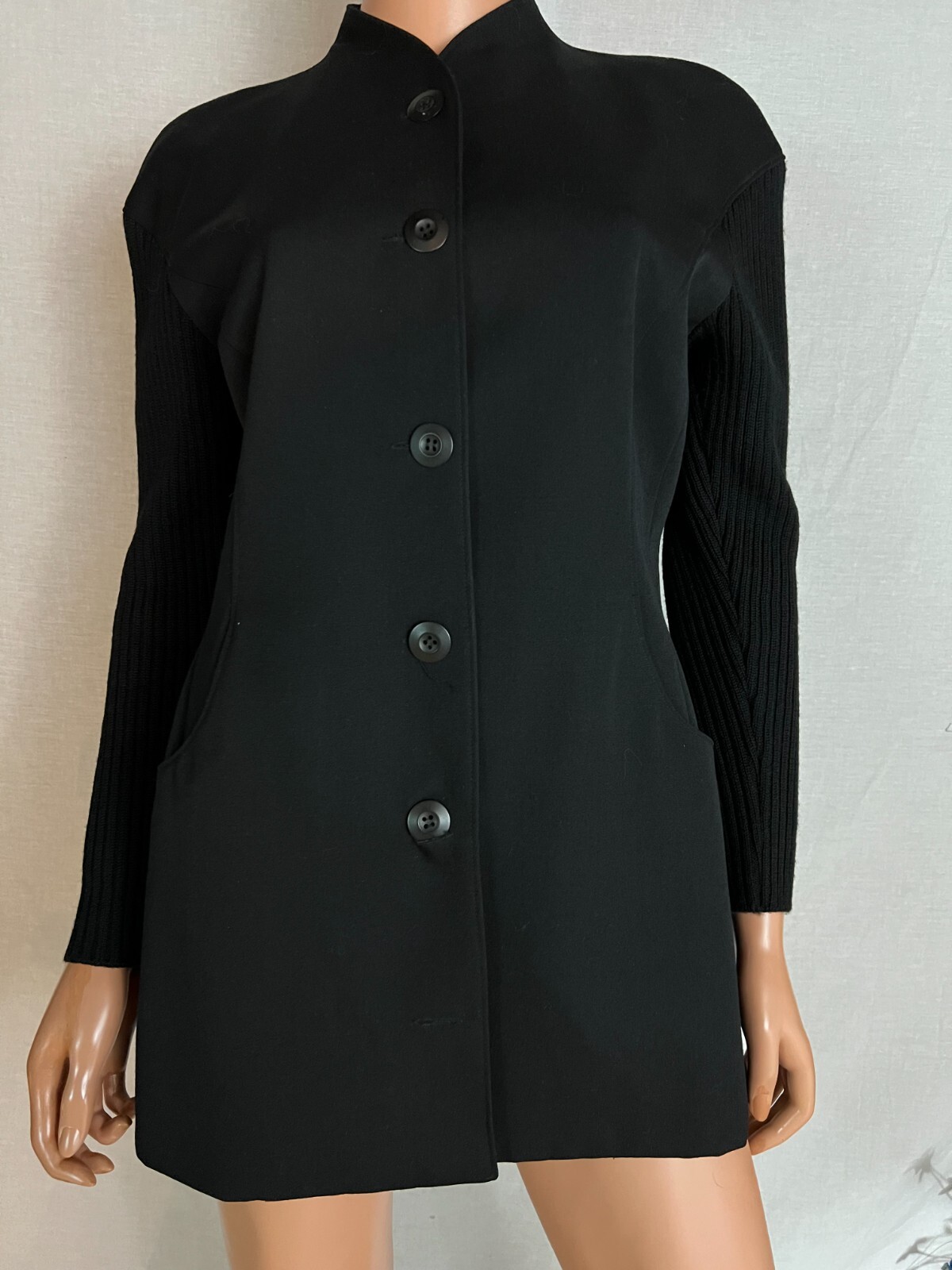 VTG 80s Eleanor P Brenner Black Jacket Blazer Sweater Like Sleeve 4 Measures M