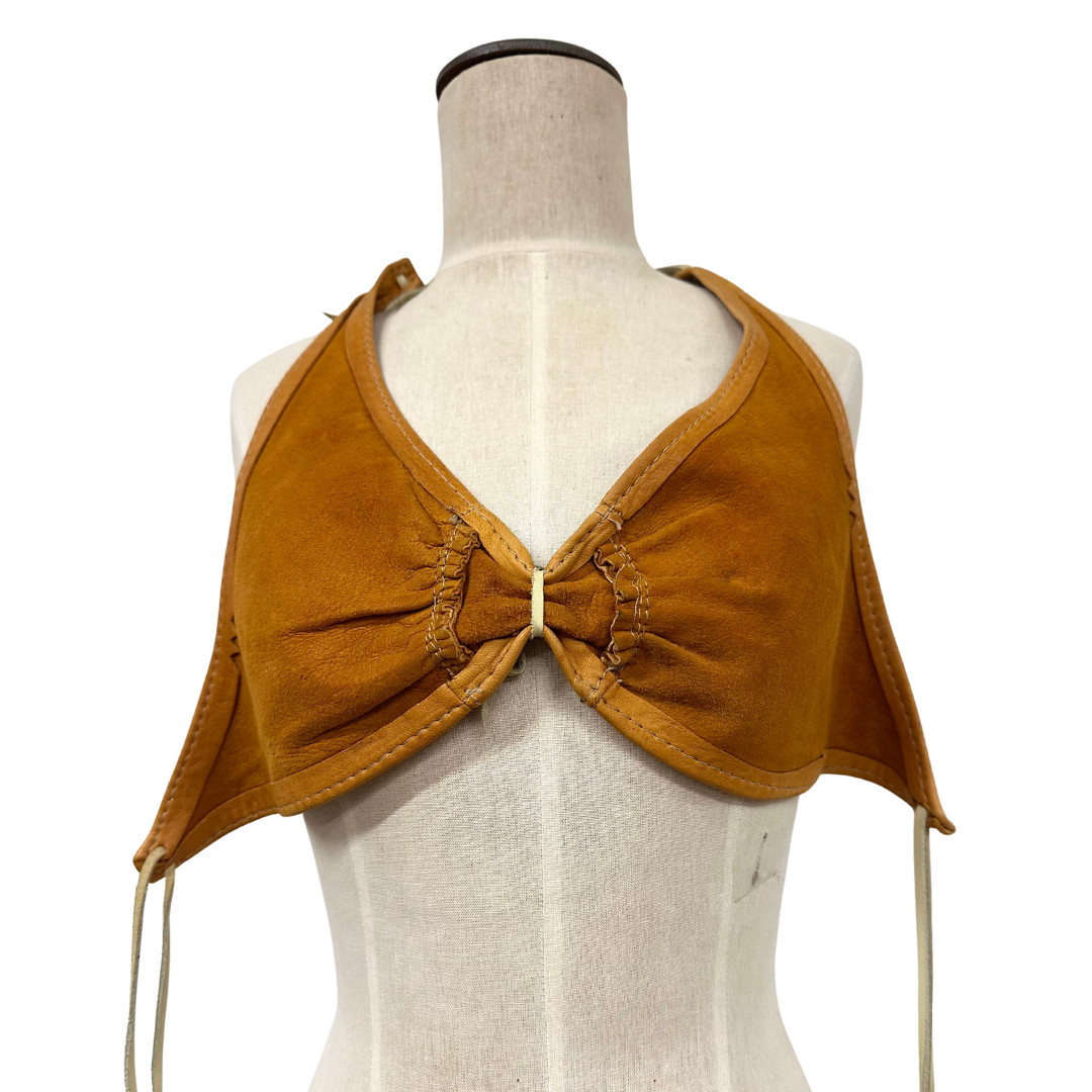 Vintage 1970s Orange Leather Woodstock Hippie Bra Top