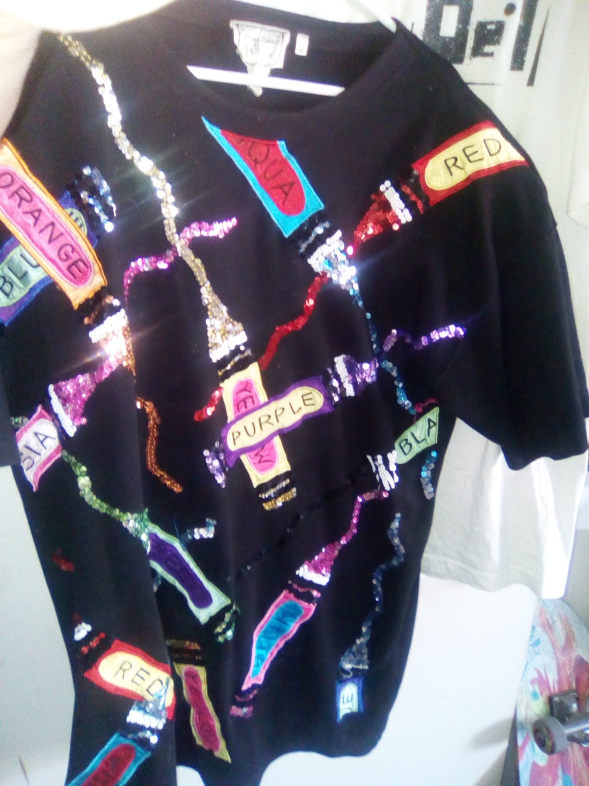 Womens CRAYON Themed Applique Vintage Beaded Sequins Cotton Top Jill Rogers