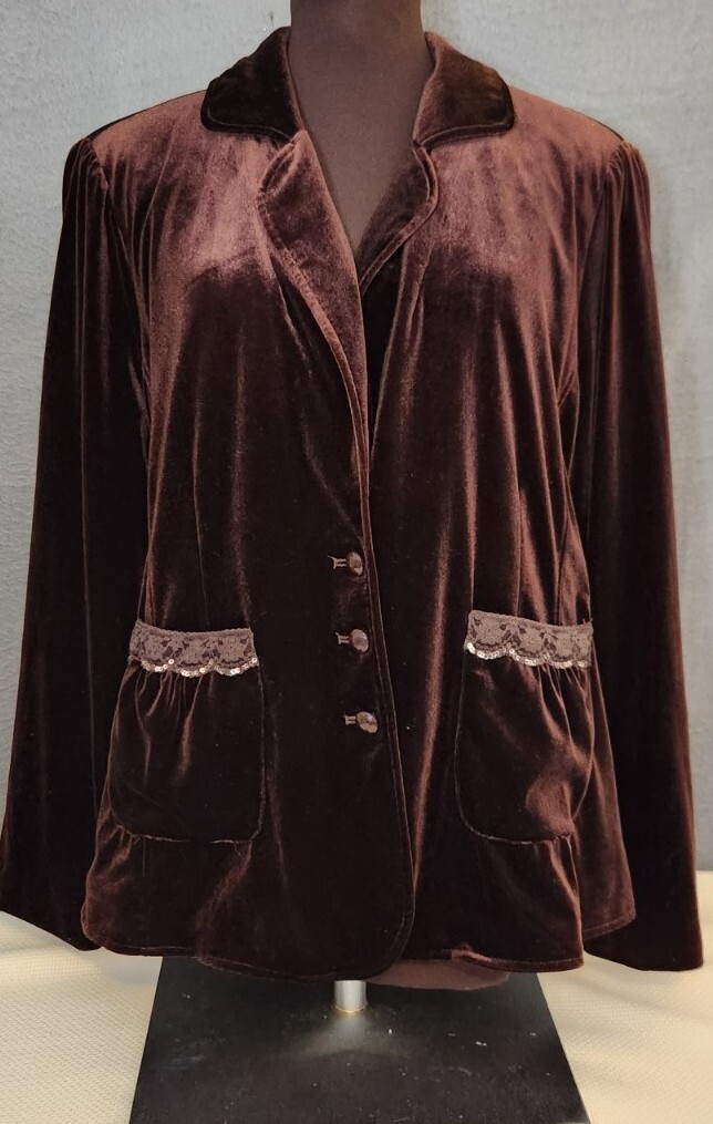 Cj Banks Vtg Y2K Brown Dressy Velveteen Jacket Shoulder Pads & Pockets Size X