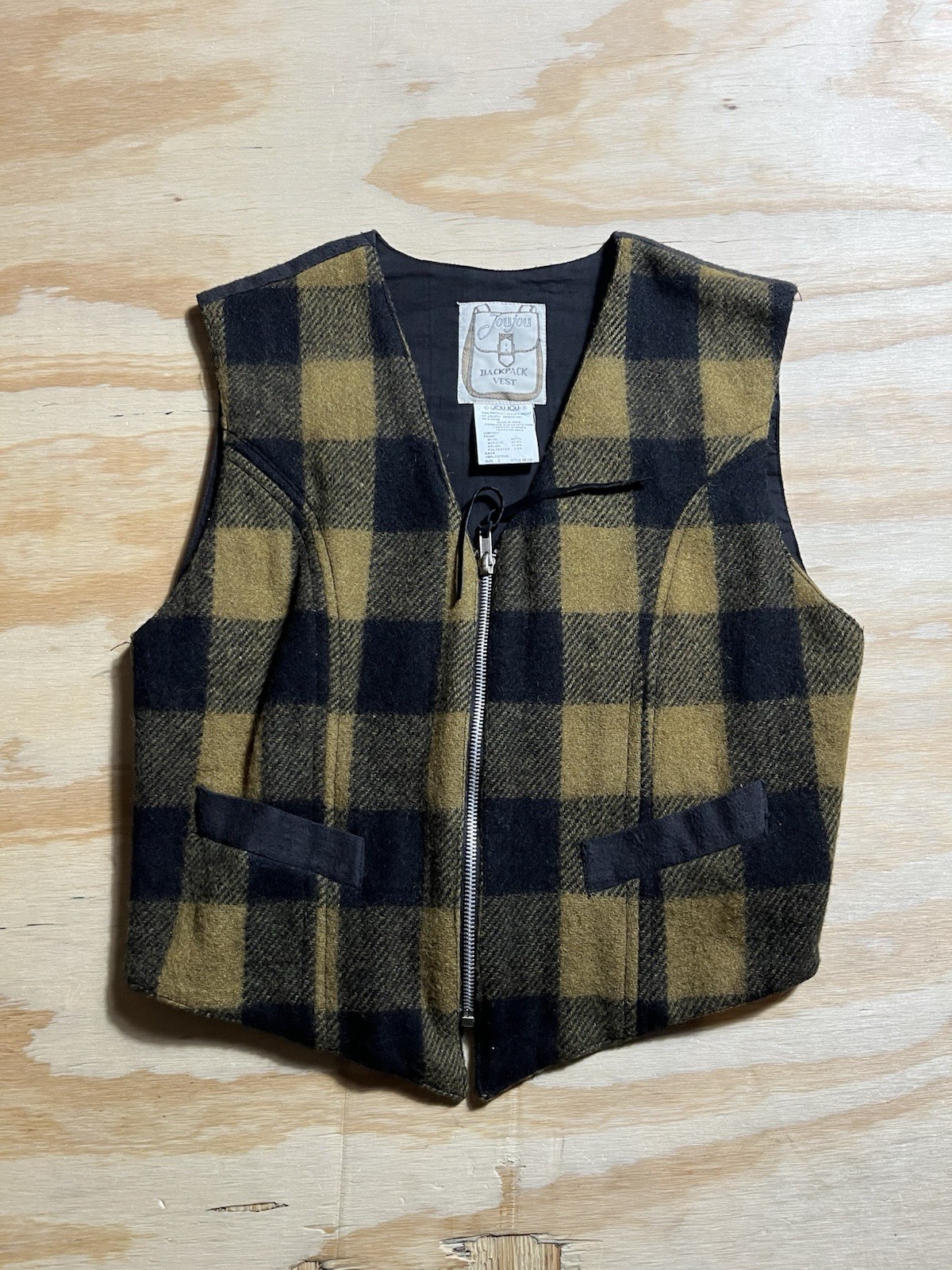 Vintage Jou Jou Backpack Vest 80s Women Small Wool Brown Tank Gilet Waistcoat