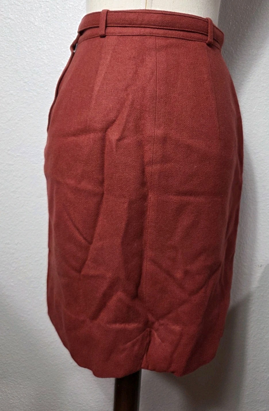 Vintage Belted Lampl Wool Skirt 1960’s Size 5? Rust Red