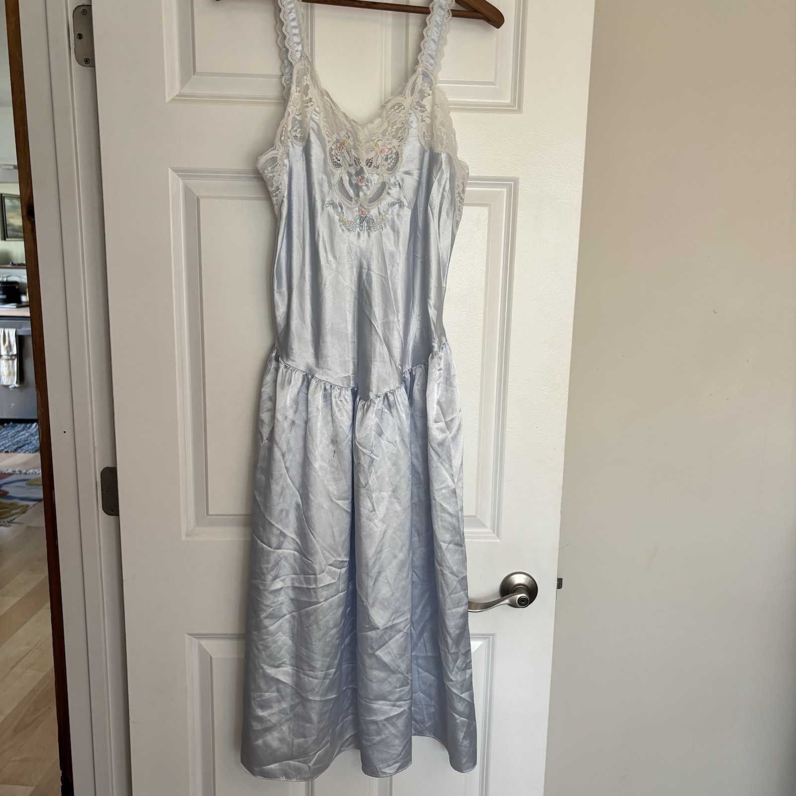 1980s Vintage Vandemere Drop Waist Slip Dress Nightgown Coquette Size M Lace