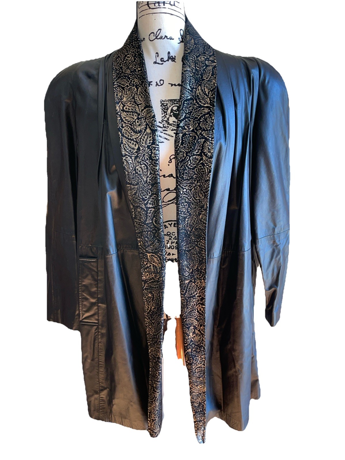 Vintage Northside Leather Coat Woman’s M Black Swing Long Line Open Front