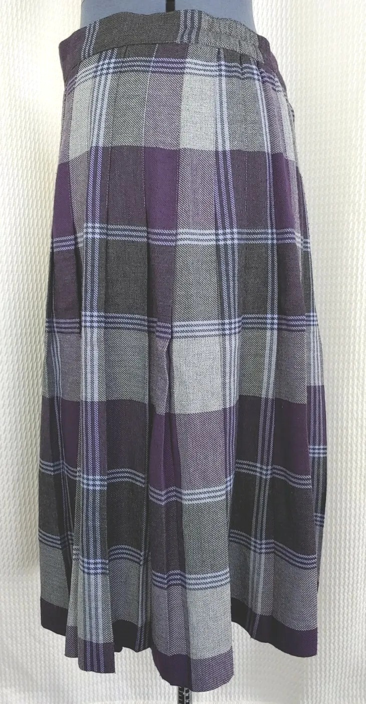 Vintage Tan Jay Grey/Purple/Black Plaid Pleated Skirt 12 Petite