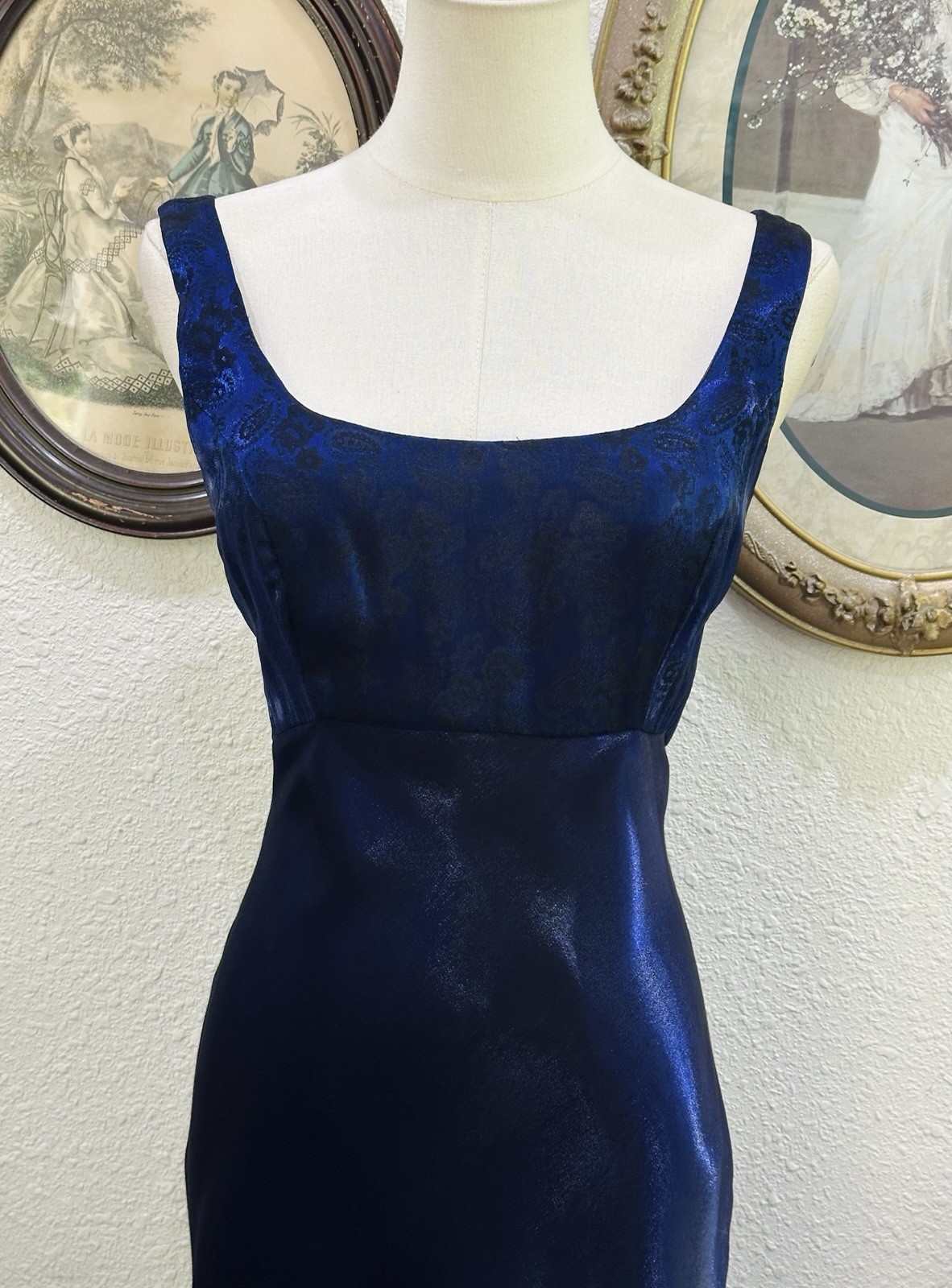 Vintage Alex Evenings Iridescent Electric Blue Purple Bias Cut Maxi Gown
