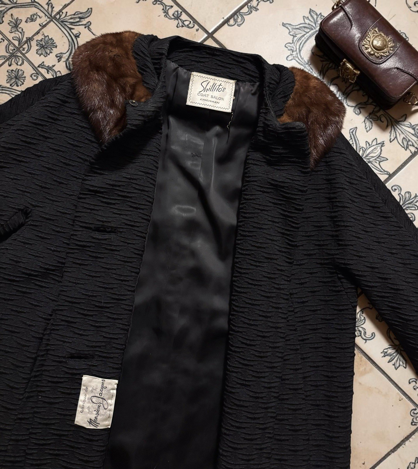 1960s Shillito’s Coat Salon Vintage Women’s Fur Collar Coat Monsieur Jacques