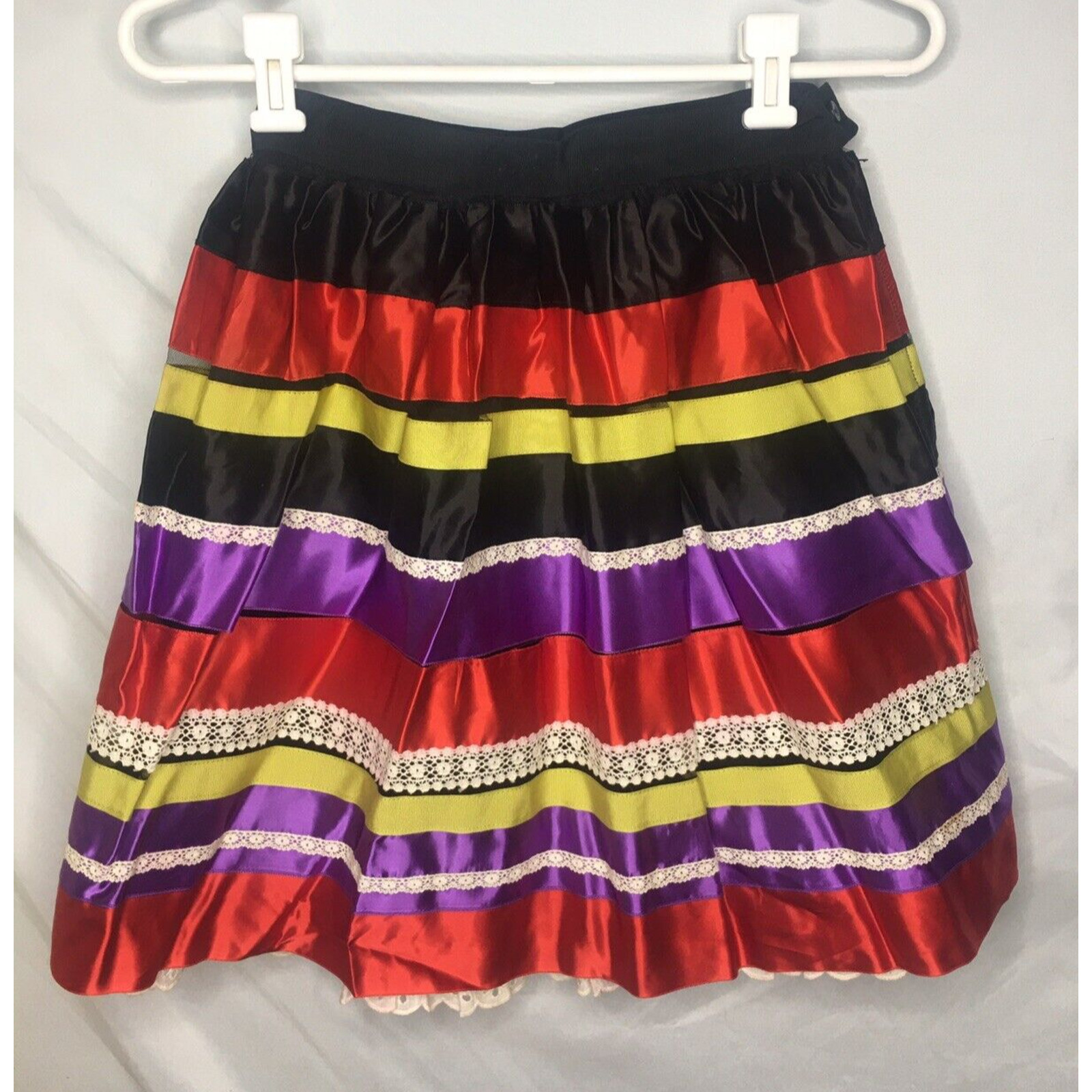 Ribbon Skirt Tiered Satin Lace Grosgrain Size XS Miss Pat Patsi Vintage