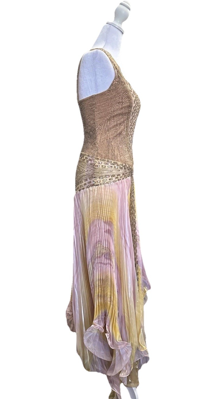Vintage 70s Mike Benet Beaded Couture Look Fairycore Handkerchief Hem Gown