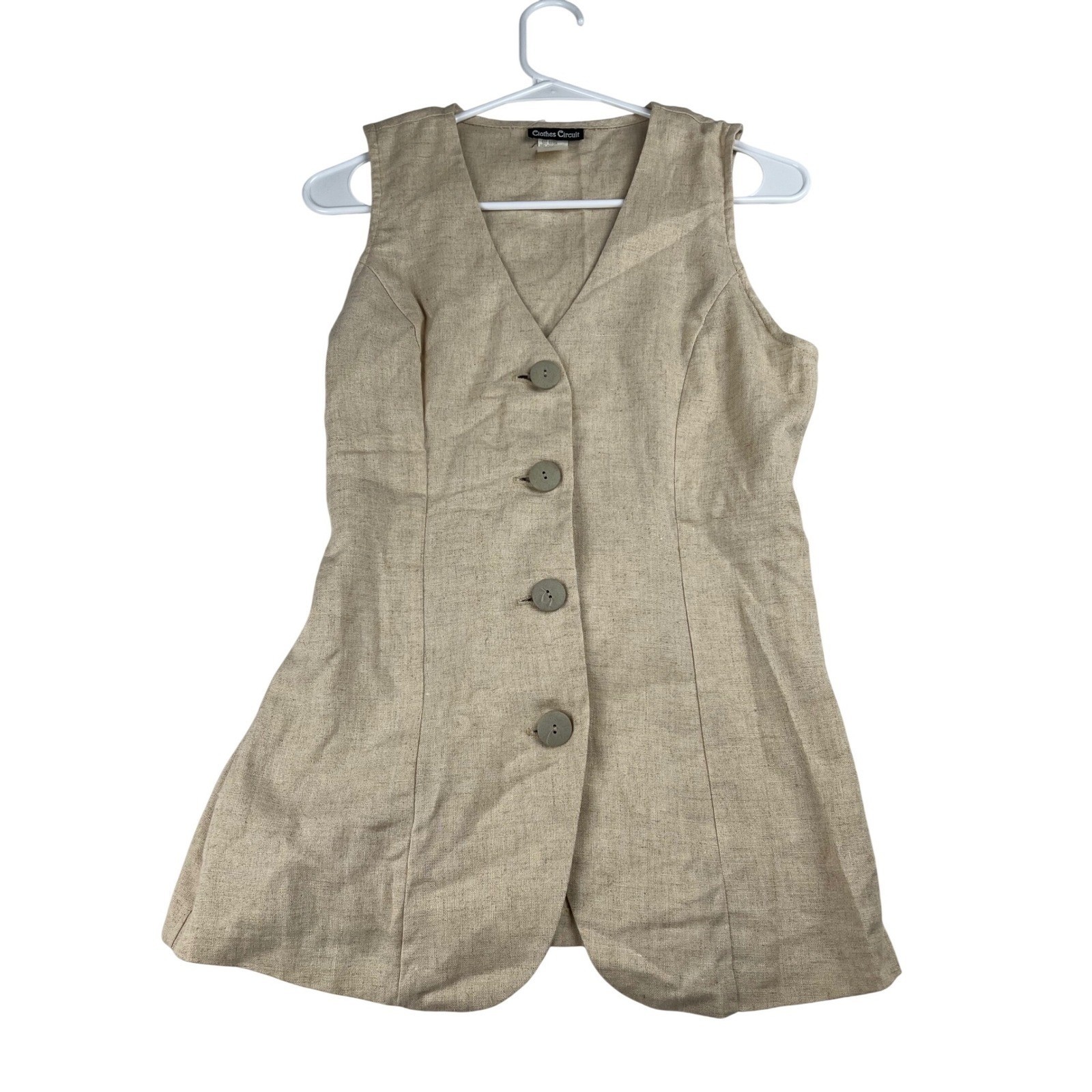 Clothes Circuit Vintage Linen Rayon Blend Vest Beige Longline Button Front Small