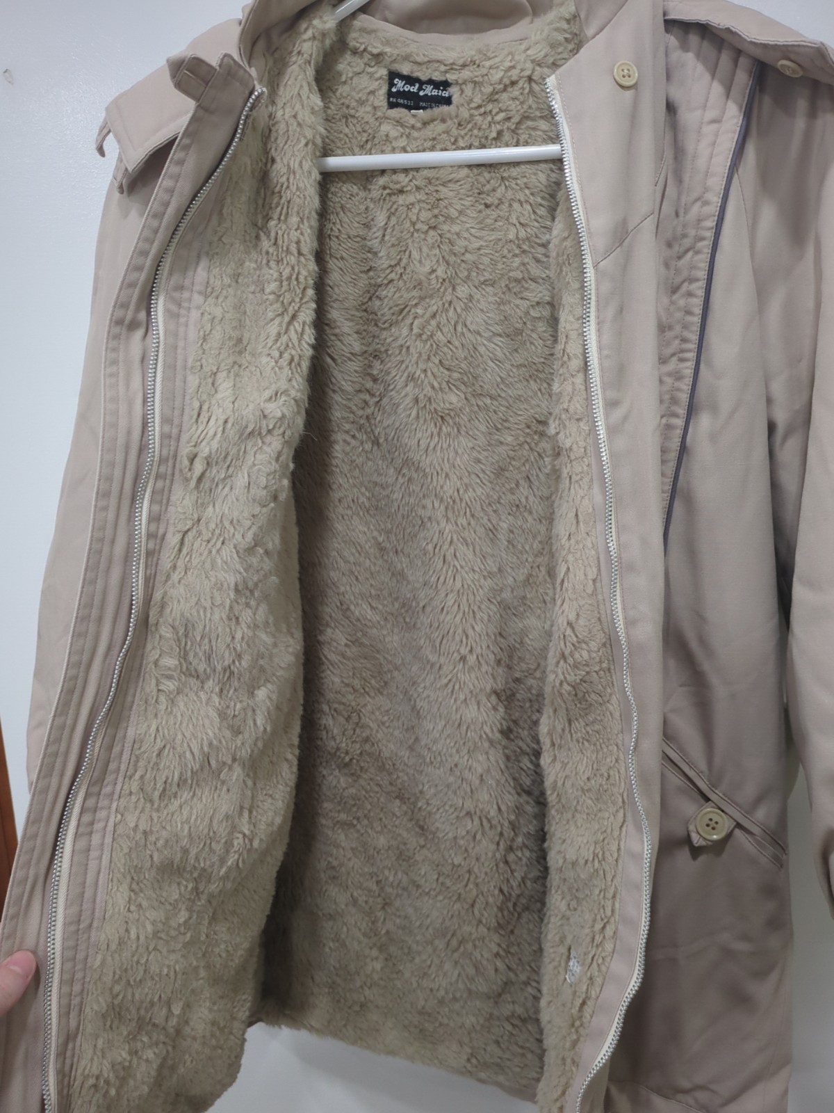 Mod Maid Sm Tan Chore Coat Jacket Retro Vintage Detachable Hood Rn45533 Faux Fur