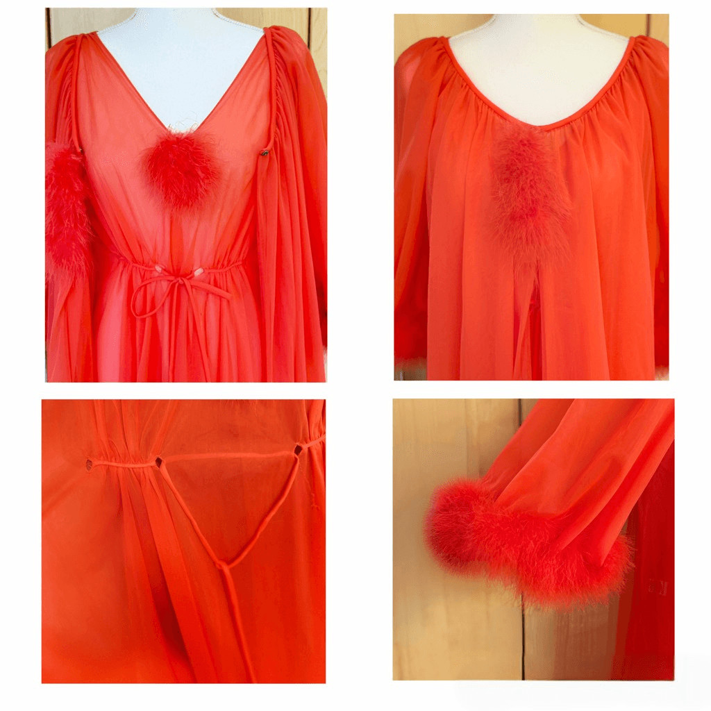 Jenelle of California Rare Vintage 60’s Crimson Feather Penoir Set Sz L