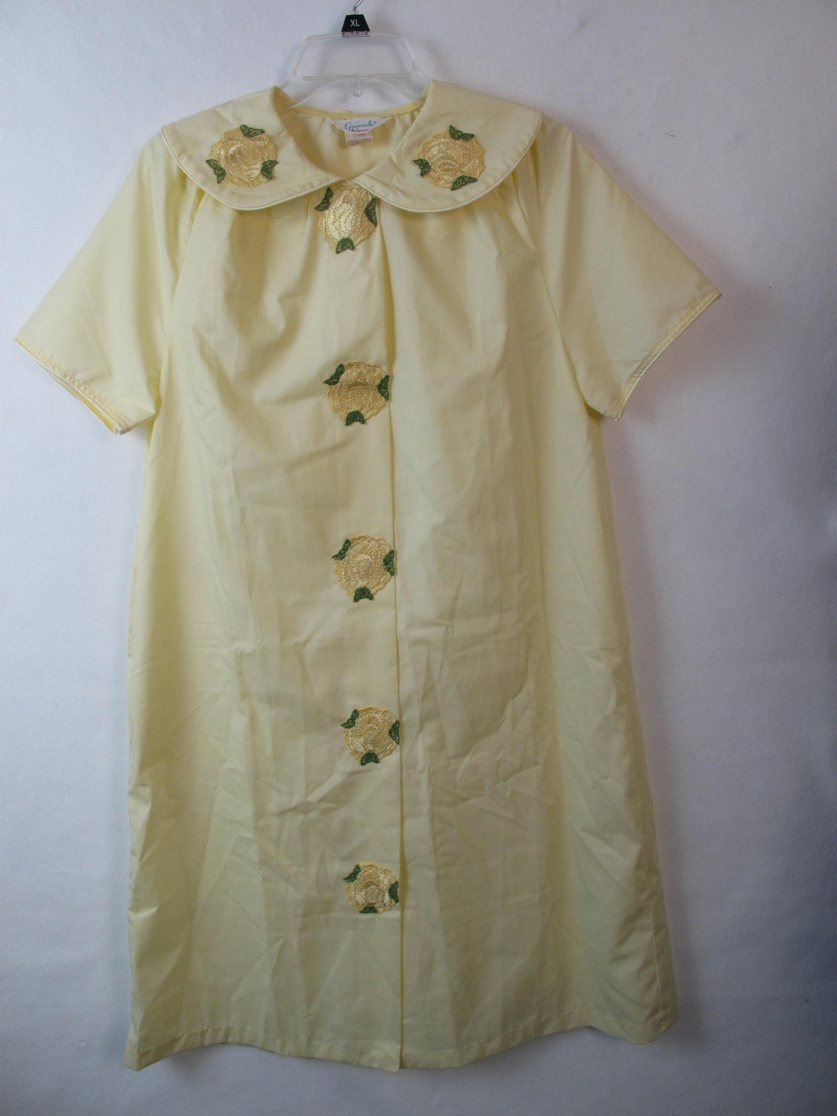 Vtg Gaymode Yellow Snap Closure Lacy Embroidered house coat dress size 12
