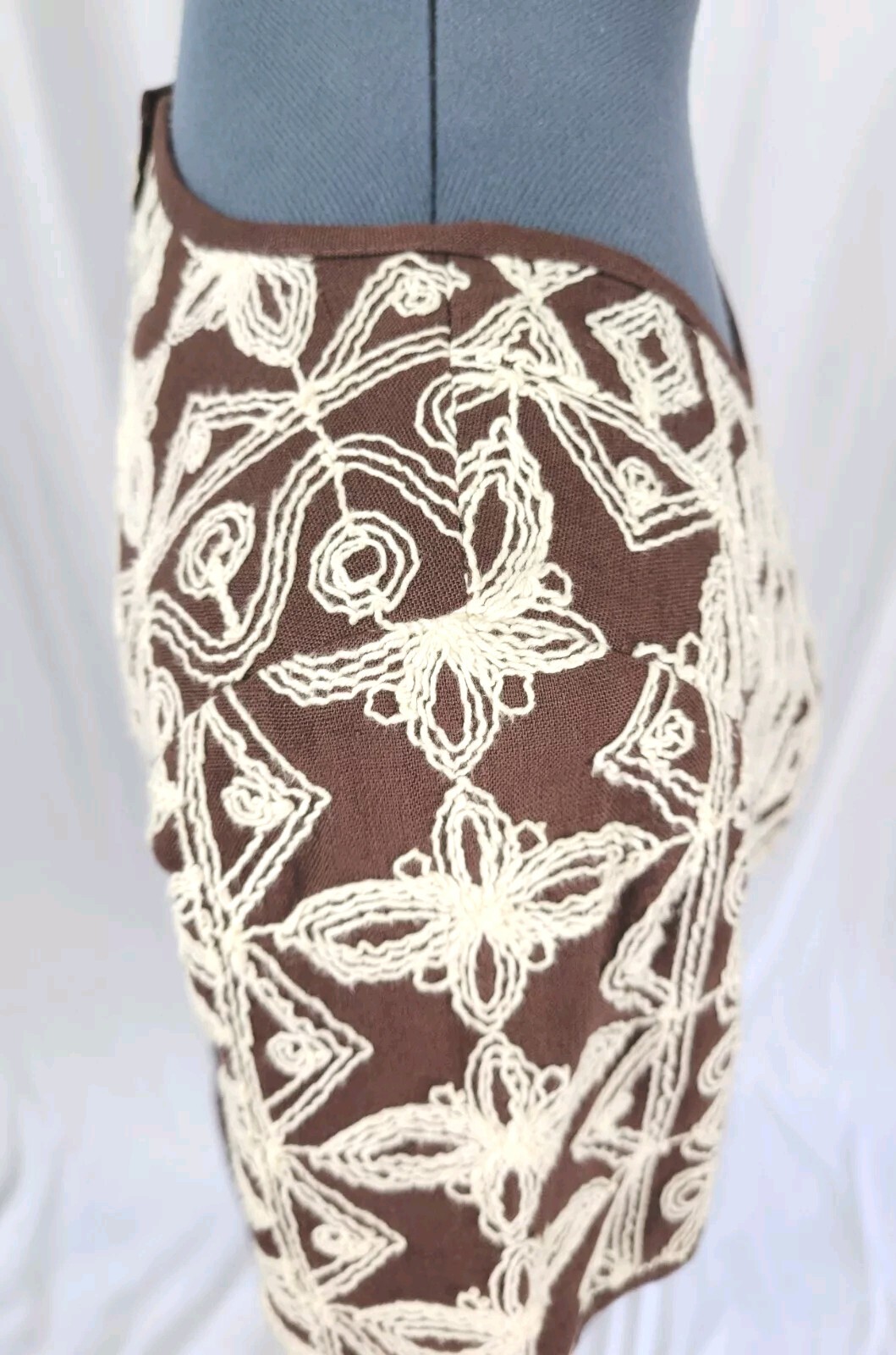 Vintage Yves Cosette Depeche Mode Brown Dress w Cream Embroidery Size 8