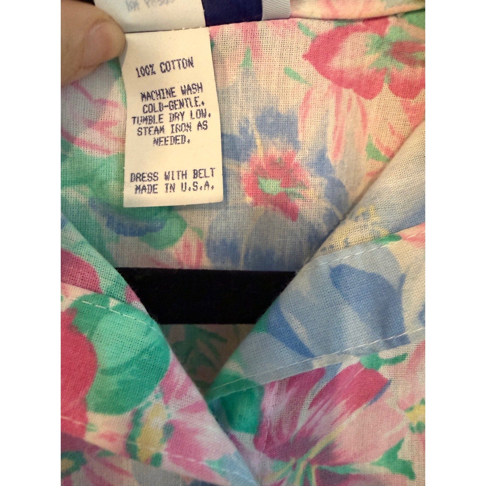 Vintage The American Shirt Dress Floral Cotton Midi Dress Pink Blue 14P USA Made