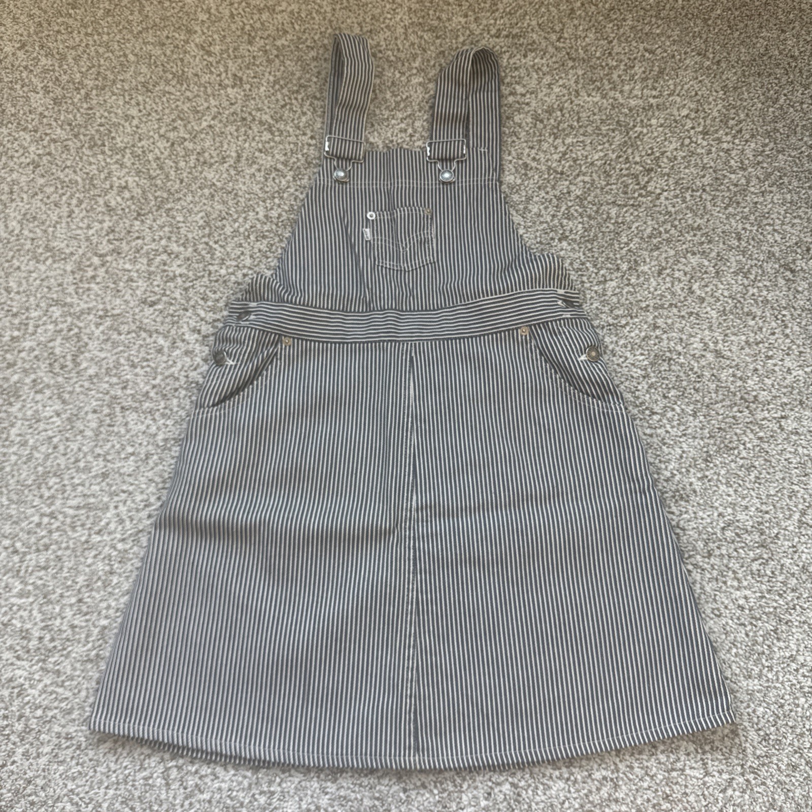 MINT Vtg 75 LEVI’S L Hickory Stripe Denim Overall Dress White Tab S Made in USA