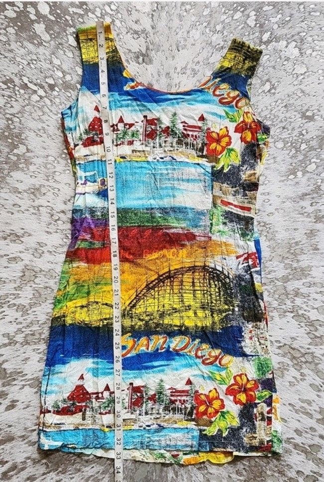 Jams World Vintage Balboa Print Dress So Cal San Diego Beach SzM