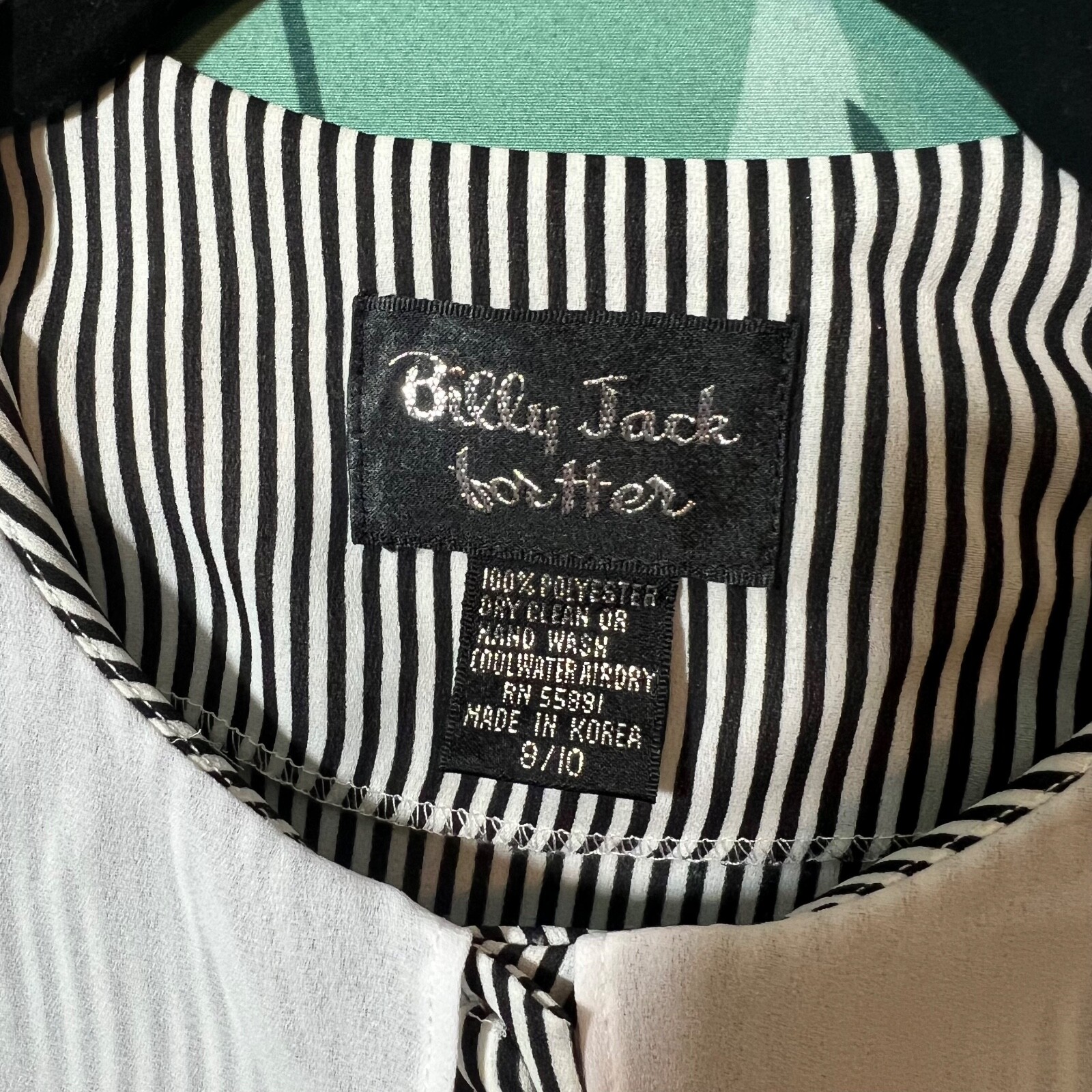 Vintage Billy Jack For Her Black & White Striped Dress Bib Collar Size 8/10