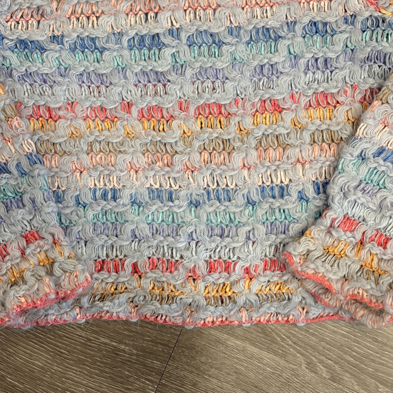 VTG 80s Bonnie and Bill Pastel Rainbow Textured Open Knit Sweater Granny Small