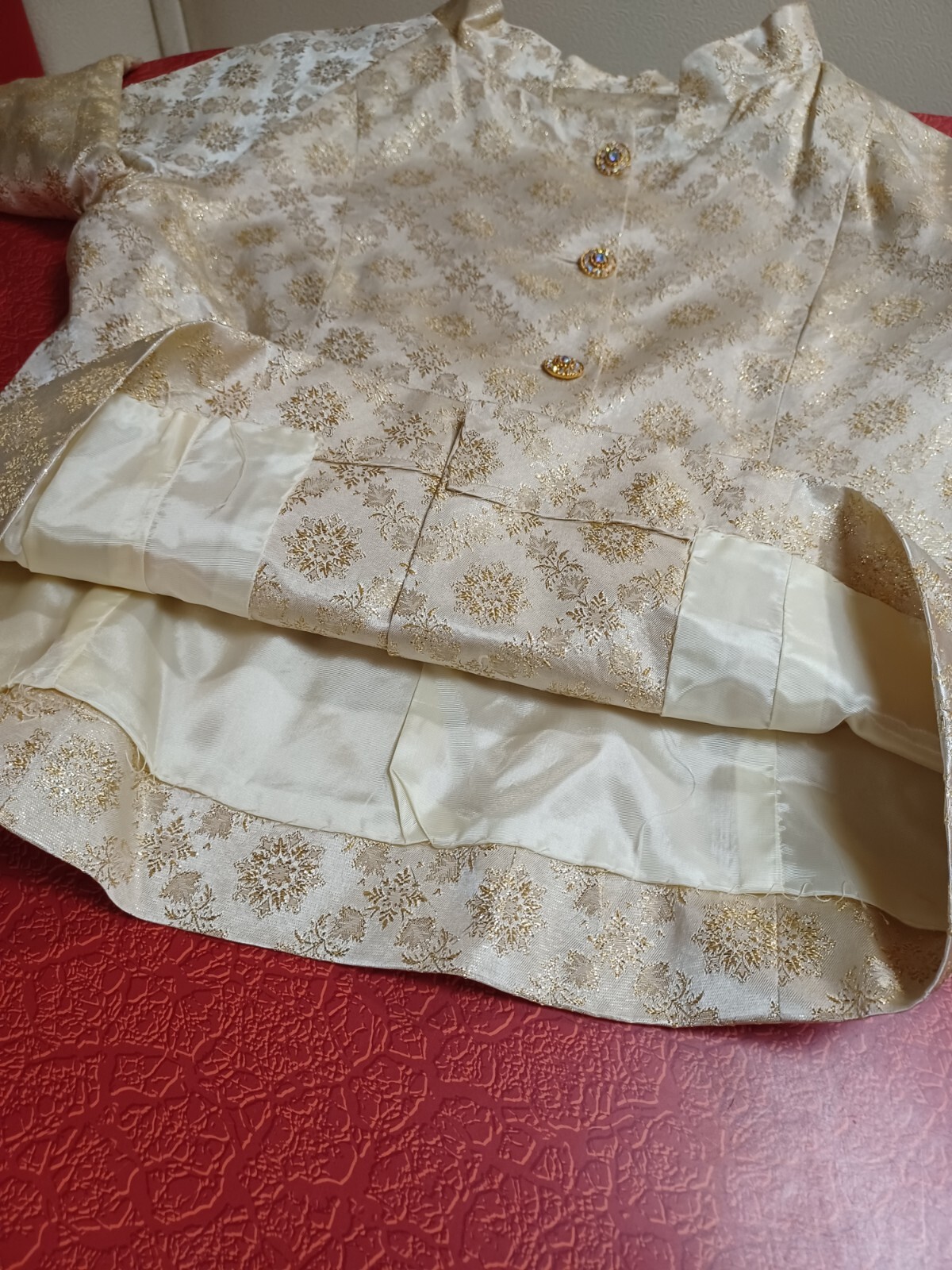 True VTG 1960s Mid-century Gold Brocade Dress Jacket Set Jackie Kennedy S/M MCM