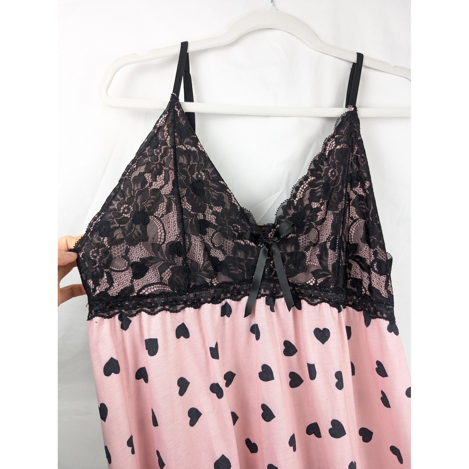 Romantic Heart Lace Babydoll Mini Dress Sz XL Pink Black Coquette Fairy Chemise
