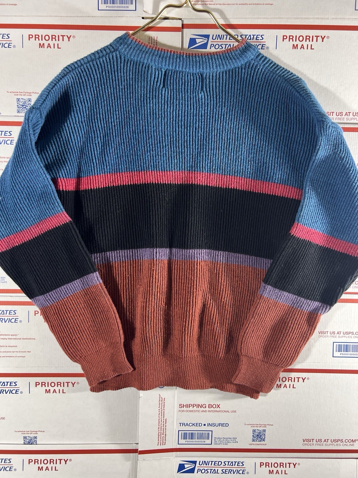 Vintage 90s Saturdays Sweater Geometric Knit Grandma Pullover Colors Stripes L