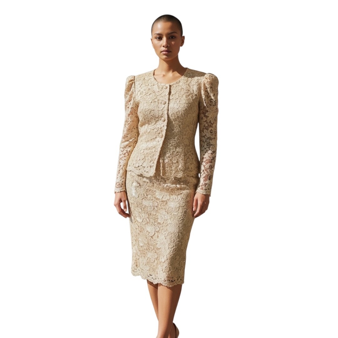 Lisa Michaels Victorian Lace Shoulder Pads Long Sleeve Blouse Women’s Suit Set