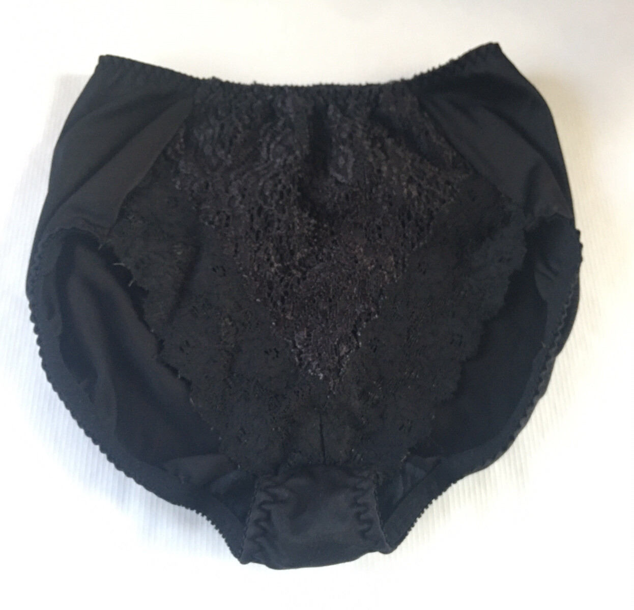 Vintage Ilusion Black Nylon Lycra Panties with Lace Front Size Small Underwear