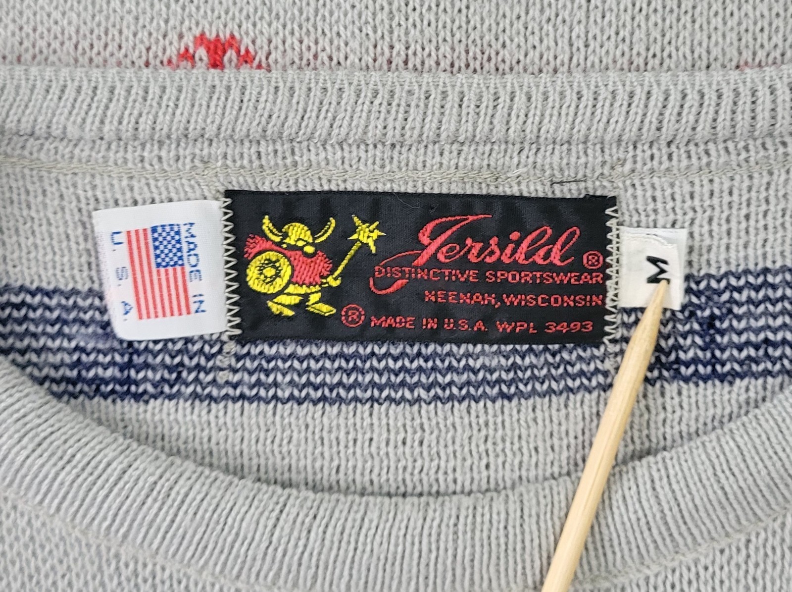 Vtg Jersild Grey Crew Neck Sweater w Blue & Red Boat Anchors Nautical Size Med