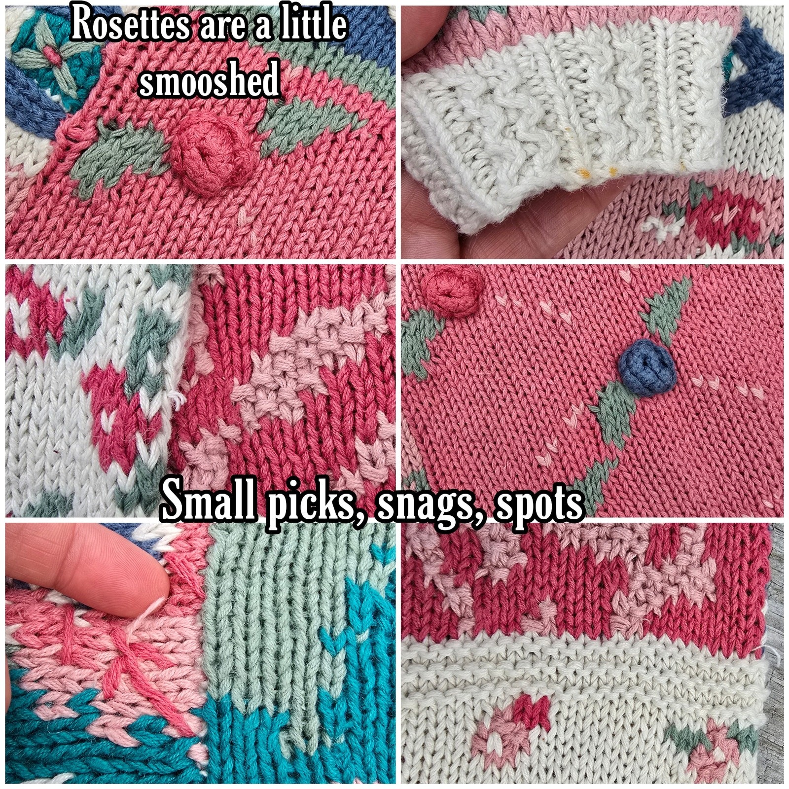 Patchwork Sweater Crystal Kobe Size Petite Medium Pink Blue Beige Floral Vintage