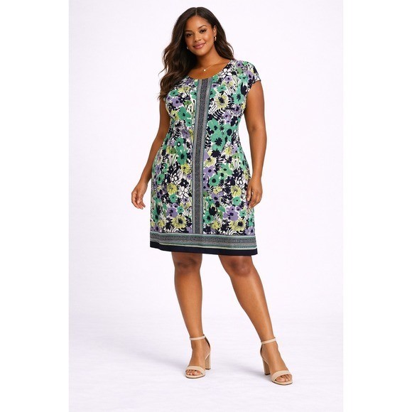 CB Floral Dress Womens Size 16 Stretch Above Knee Casual Career