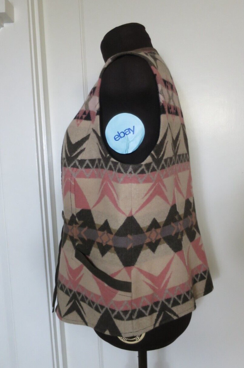 Vtg Pendleton Vest Wool Suede Trim Brown Beige Salmon Tassels Southwest Medium