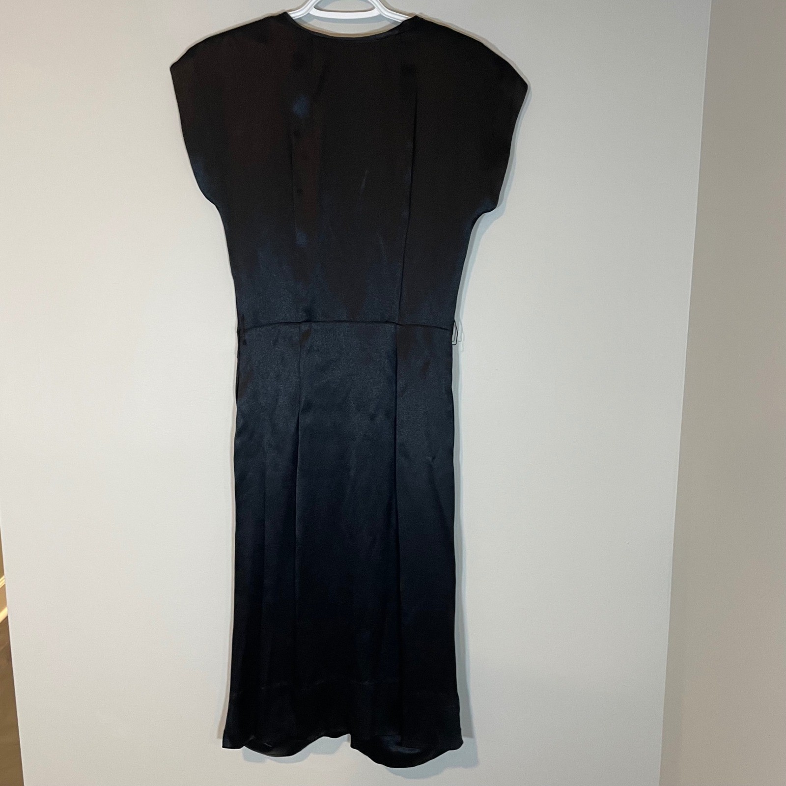 Vintage Justin McCarty Dallas Black Satin Cocktail Dress XS Bow Detail 50s READ
