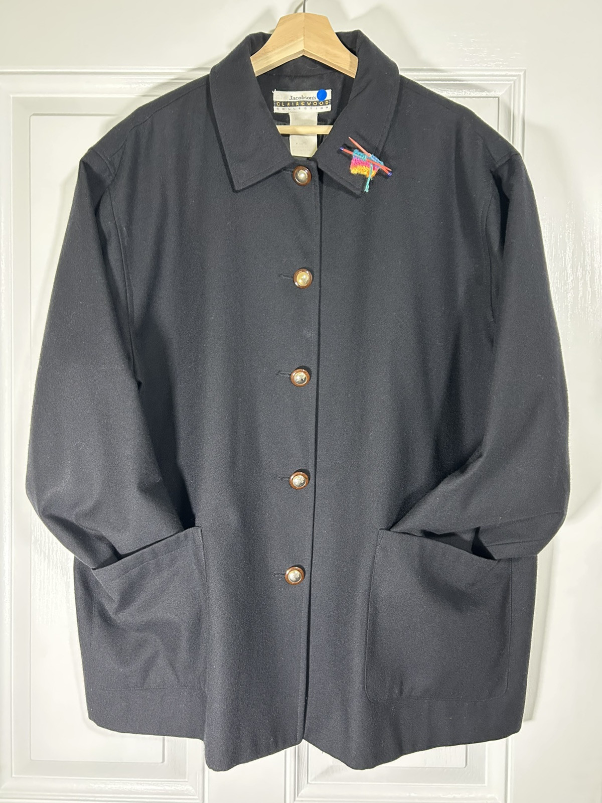 Vintage Jacobsons Womens Wool Coat Size 24 Black Pockets Lagenlook Style