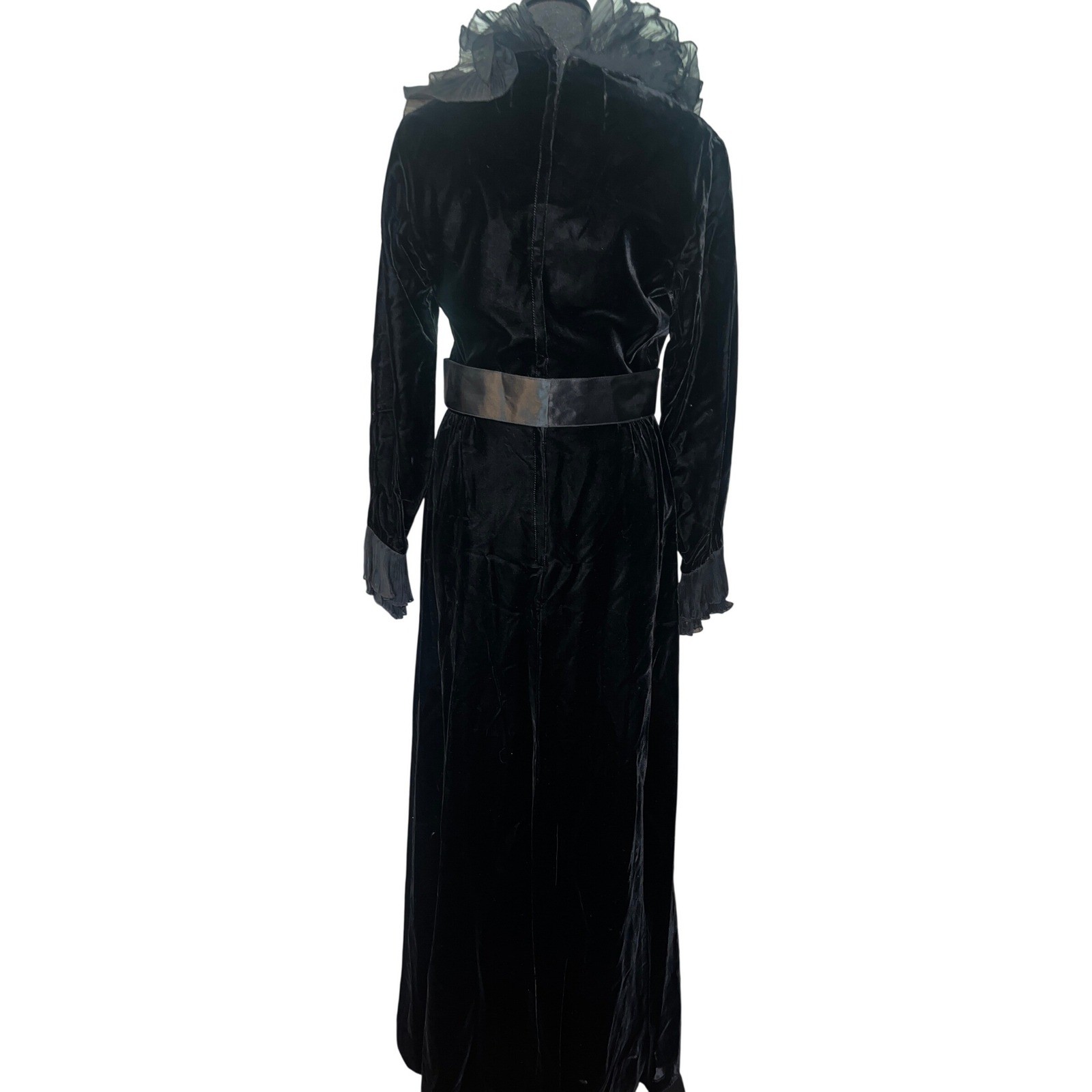 Roger Milot for Fred Perlberg Vintage Black Velvet Ruffle Maxi Dress Witchy 9/10