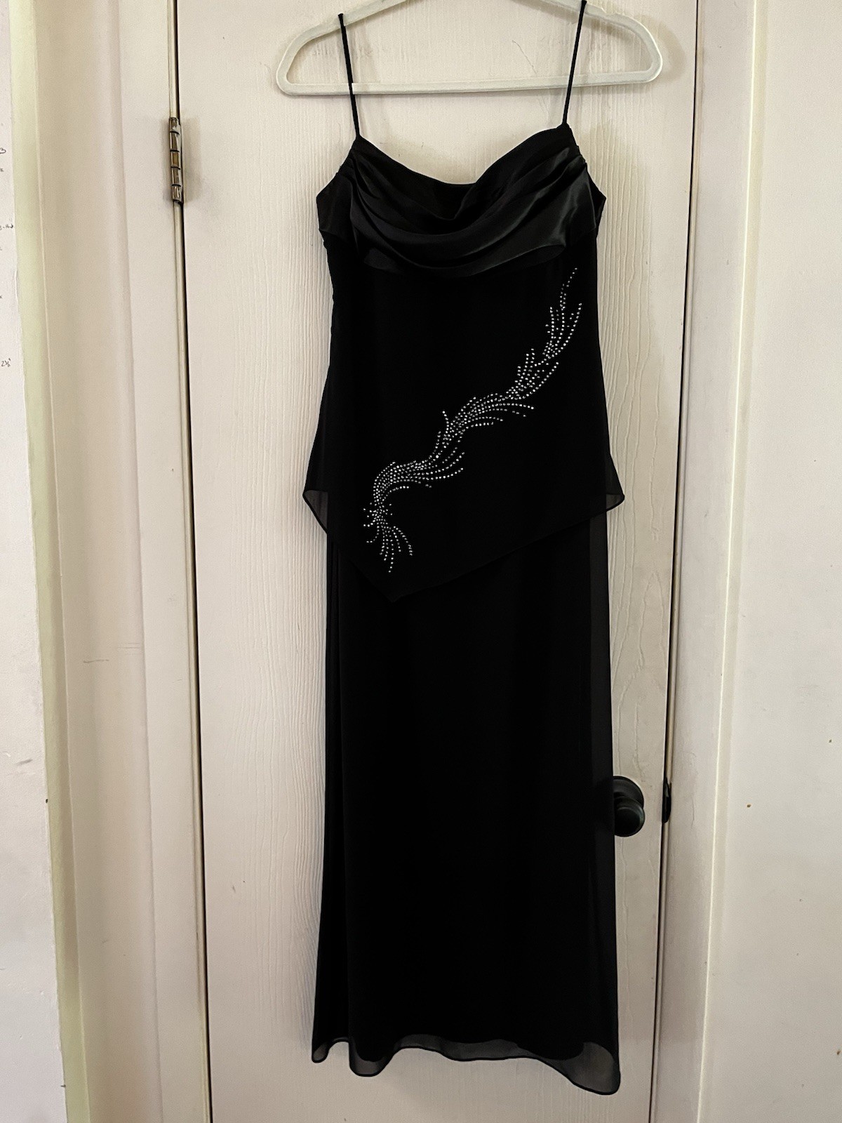 VTG Y2K Chiffon Black Wedding Fairygoth Cocktail Satin Rhinestone Slip Dress 6