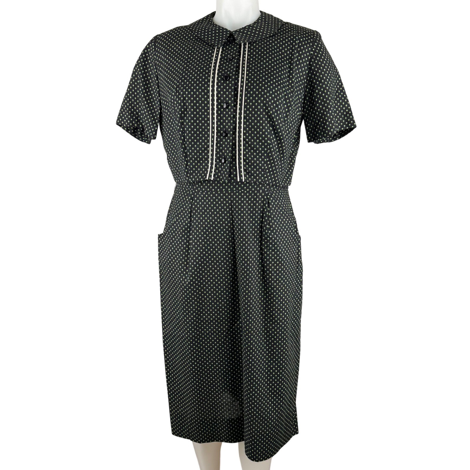 Vintage 50s Betty Hartford Dress and Jacket Set Cotton Side Zip Pockets Size 16