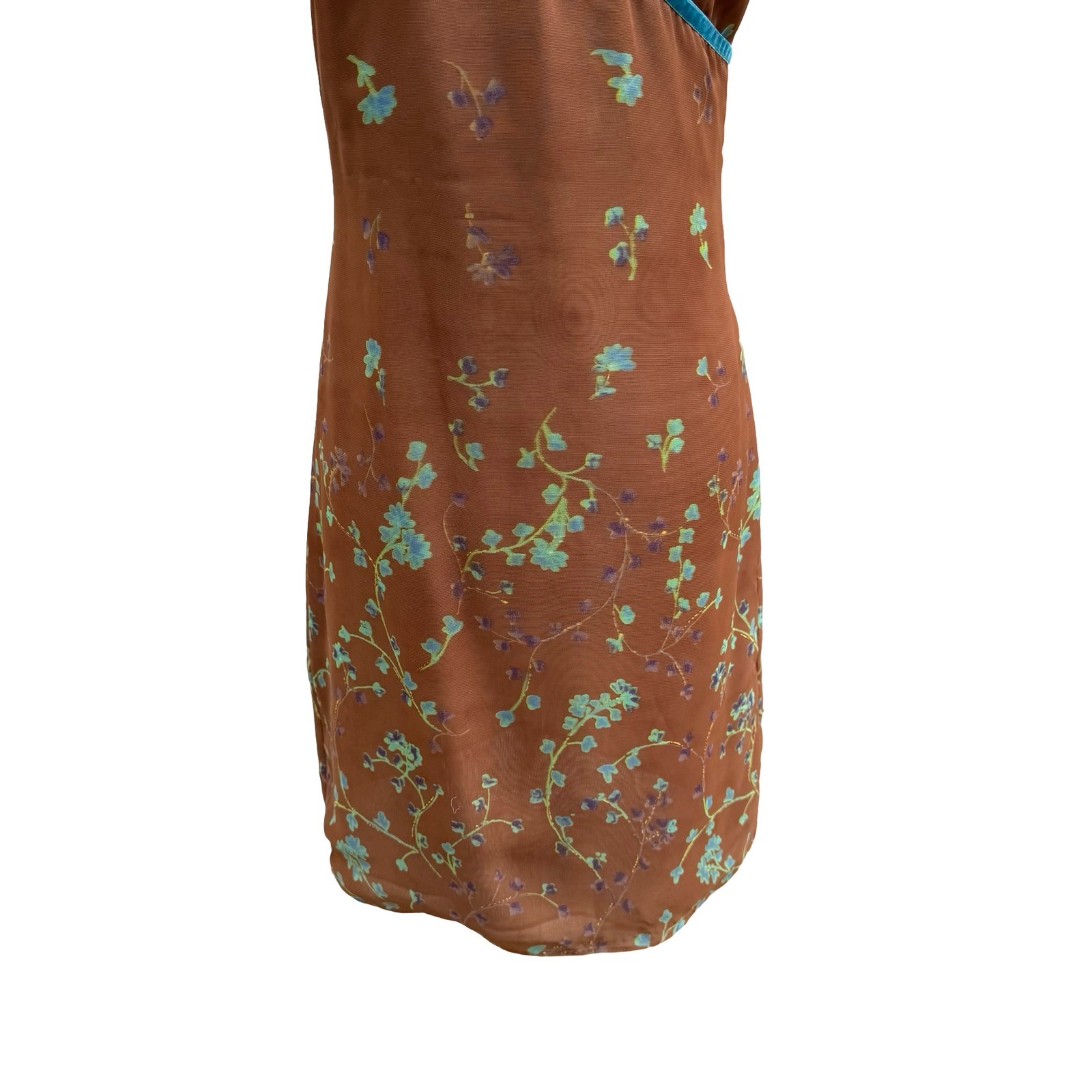 Parallel Vintage Y2K 90s Whimsygoth Fairycore Brown Mesh Floral Mini Dress 6