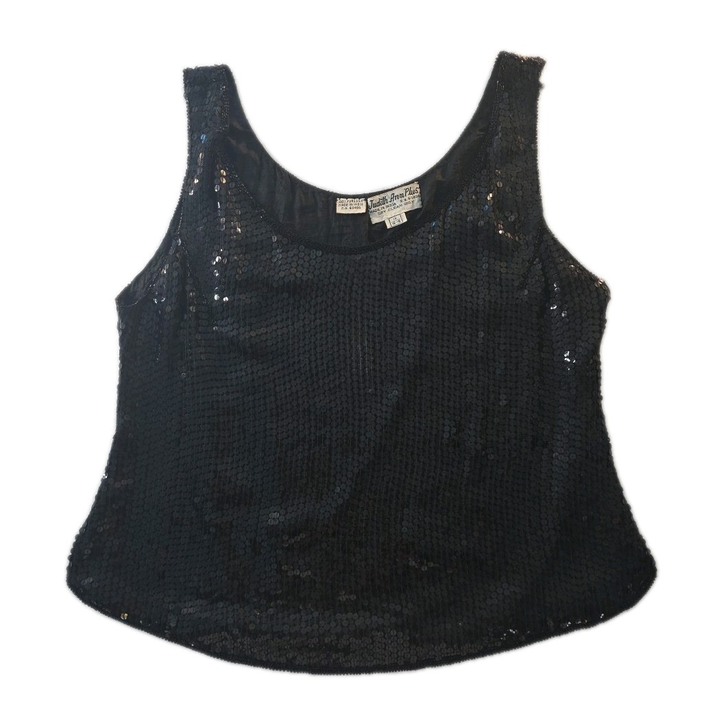 Vintage Black Sequin Judith Ann Plus 100% Silk Tank – Size 1X