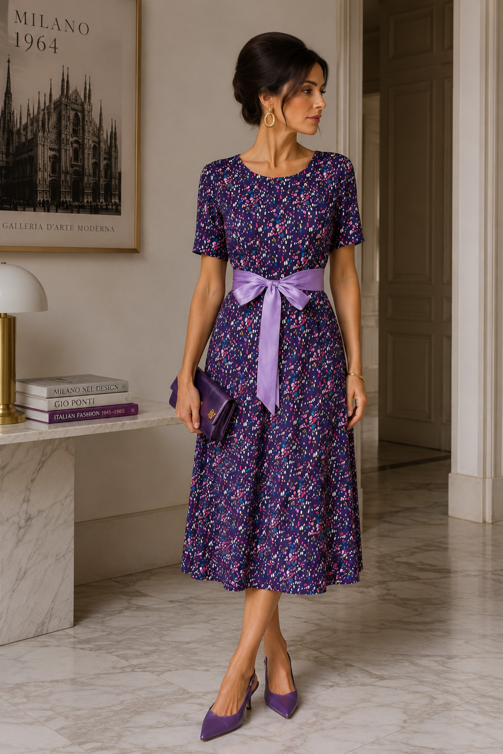 Original 60s Twiggy Vintage Dress A-Line Jersey Bubble Print Midi Size 42 44