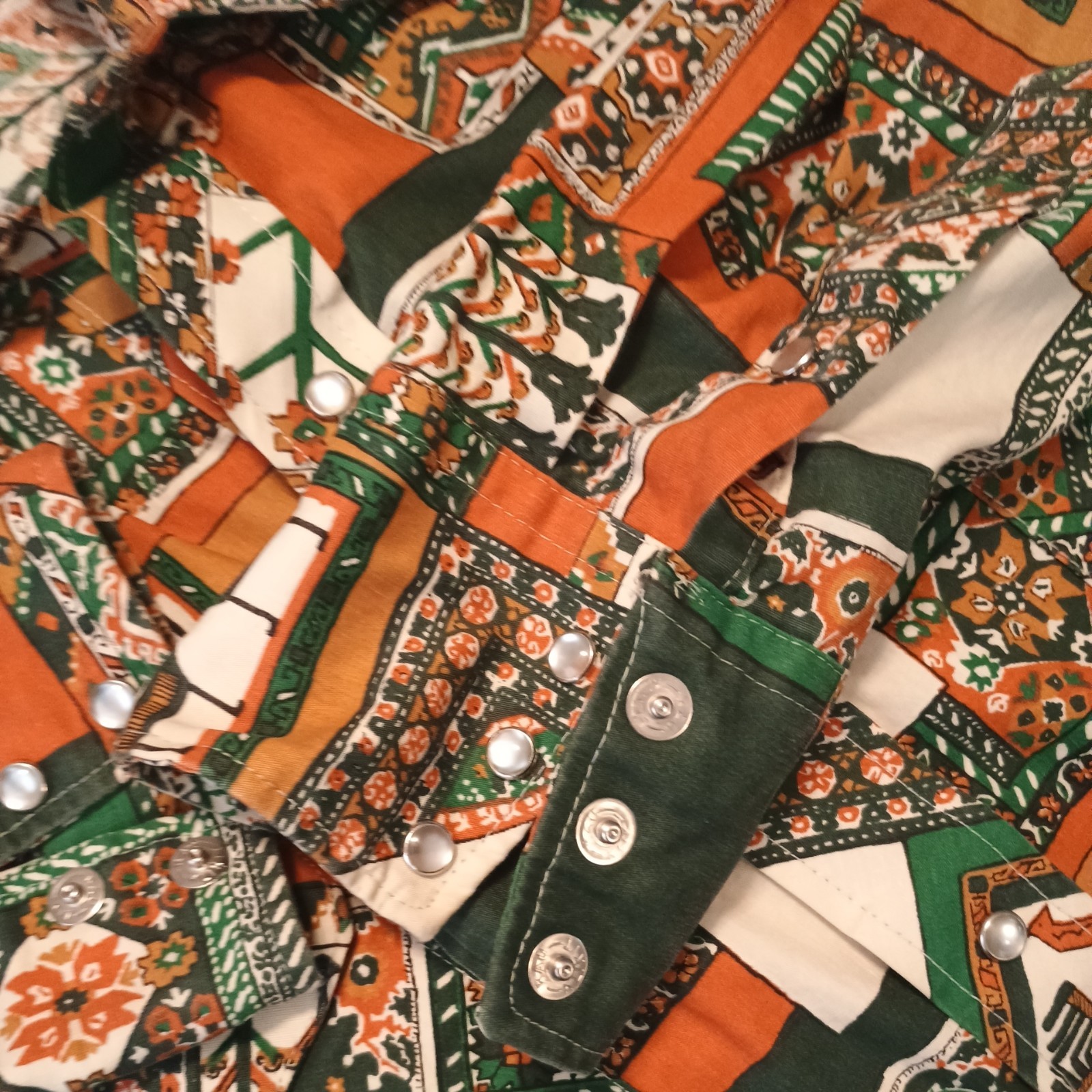 Vintage Tem Tex Pearl Snap Western Shirt 17 x 34 Made In USA Cotton/Rayon