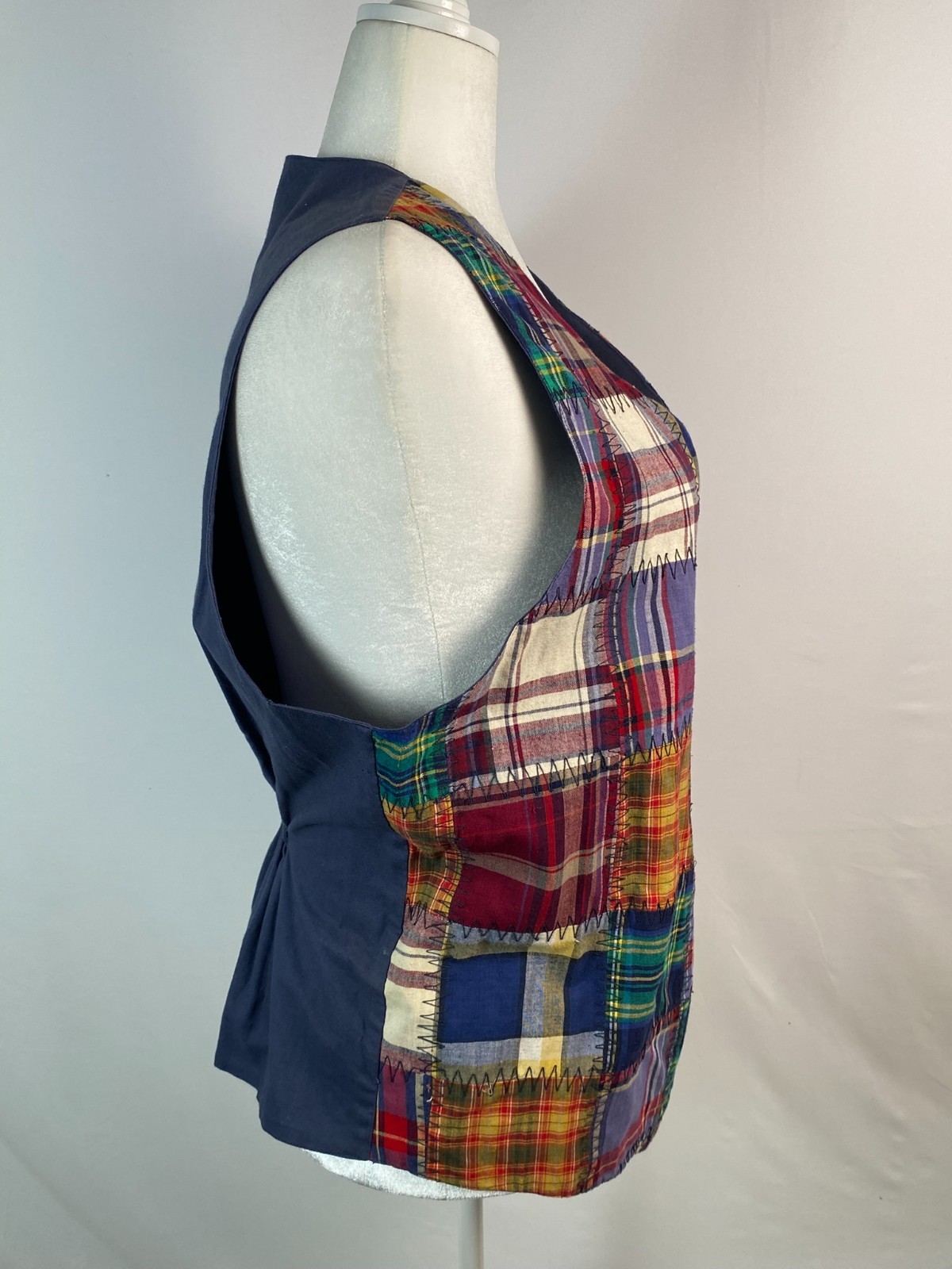 Vintage Patchwork Plaid Vest Victoria Jones Boho Retro Sz 18/38 Minimalist