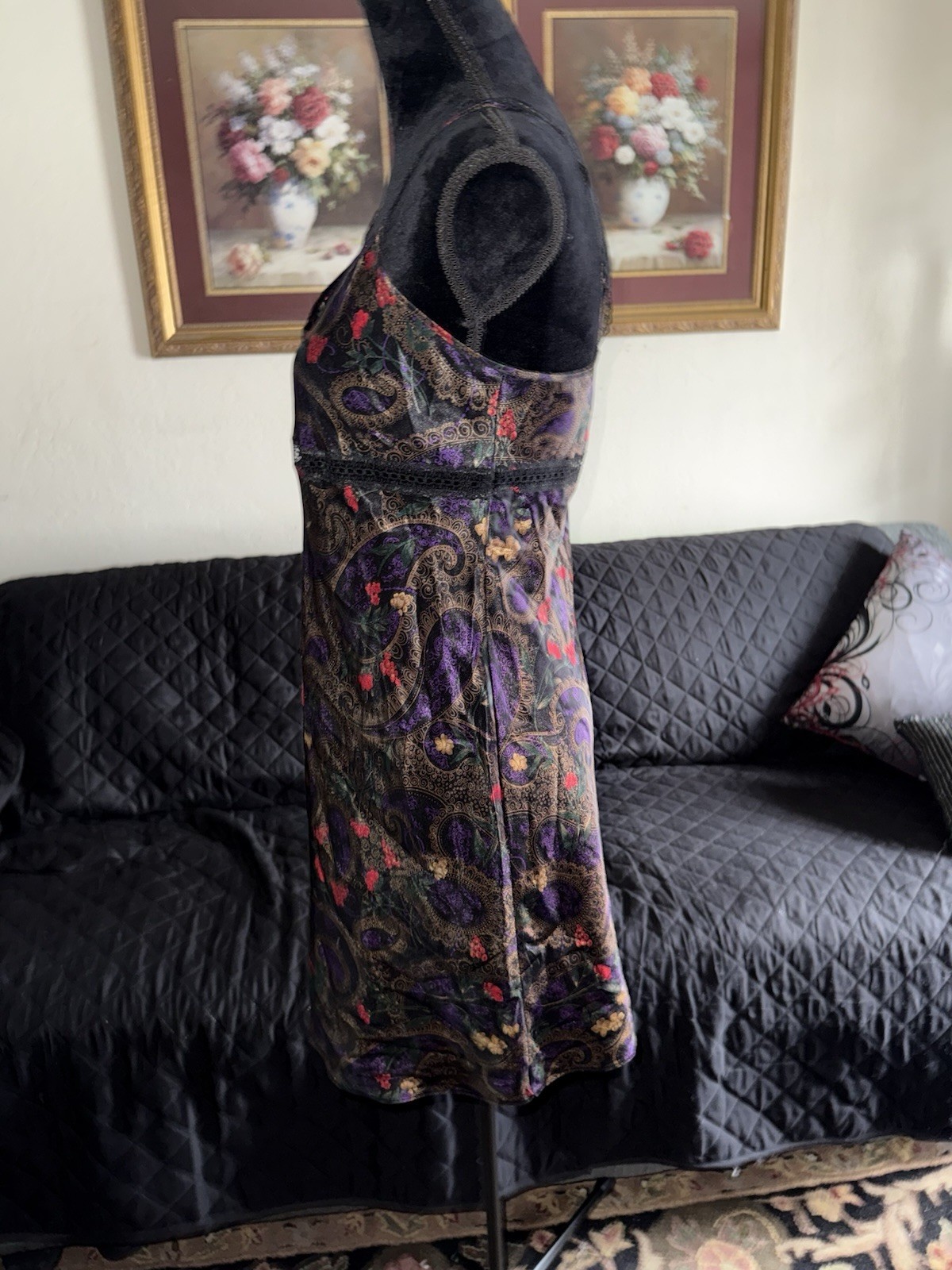 Erika Taylor Intimates Vintage Floral Silky Slip Dress Chemise Sz S