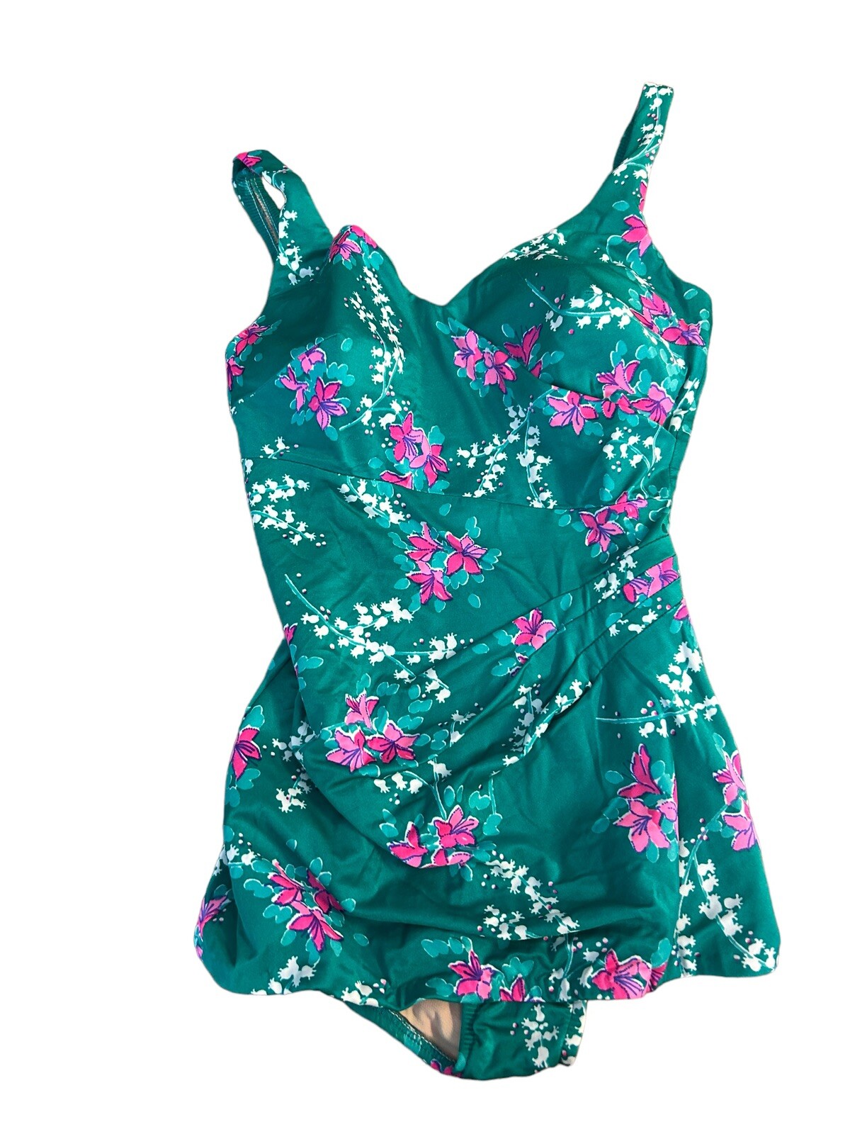 Vintage 60’s Perfection Fit By Roxanne Teal Link Floral Green Swimsuit 18/40 B