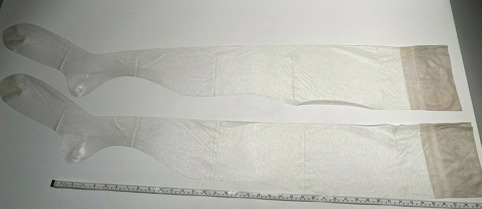 1 Pair Vintage Nylon Stockings LONG 11 X 40″ Silver Sparkle XL TALL Burlesque