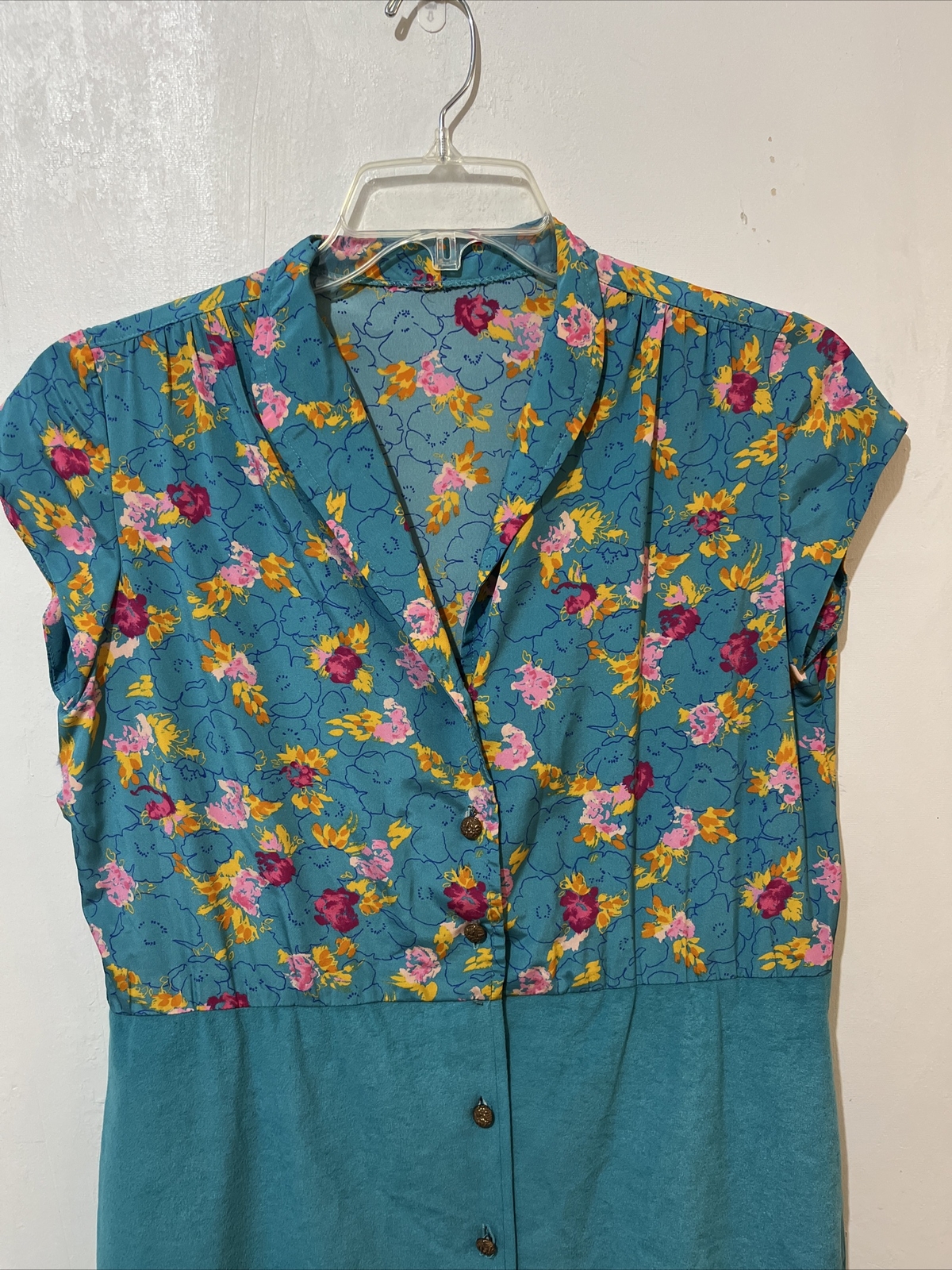 Vtg Anjac Fashions Dress and Jacket Women M Aqua Floral Velour Marc Needleman