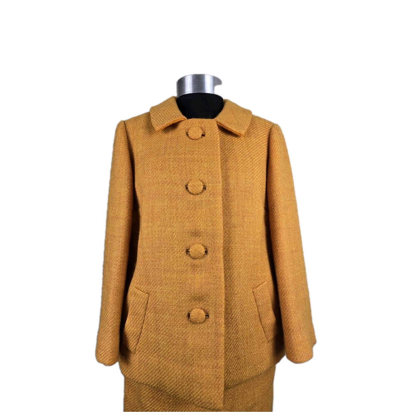 Vintage 1960s Women’s Rust Yellow Bouclé Wool Skirtsuit Mad Men Size 12