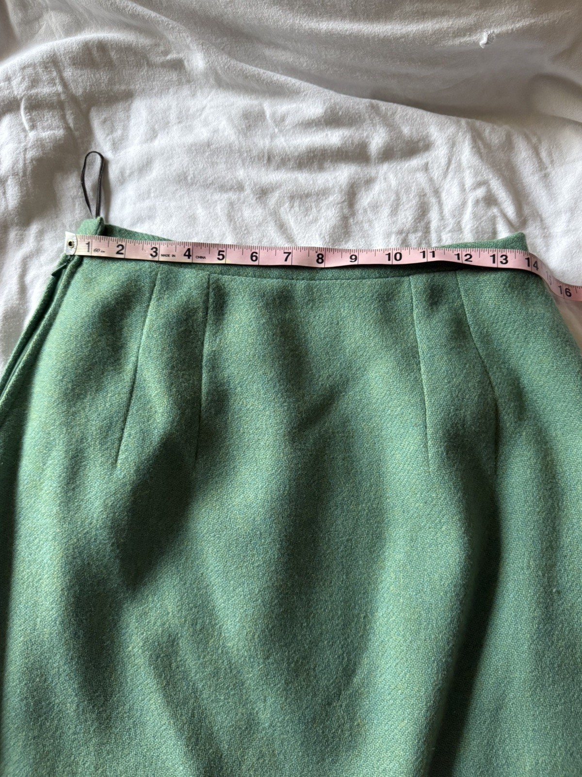 Vintage 1970s Canda Couture Pure Wool Skirt Suit Aqua Fur Collar Belted Sz 10/12